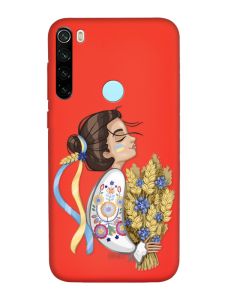 Матовий червоний чохол на Xiaomi Redmi Note 8T :: Українка з колосками (патріотичний принт 172)