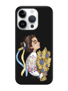 Матовий чорний чохол на Apple iPhone 14 Pro :: Українка з колосками (патріотичний принт 172)