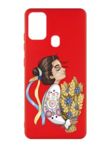 Матовий червоний чохол на Samsung Galaxy M30s/M21 :: Українка з колосками (патріотичний принт 172)