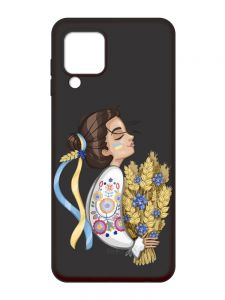 Матовий чорний чохол на Samsung Galaxy M32 / A22 / M22 4G :: Українка з колосками (патріотичний принт 172)