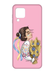 Матовий рожевий чохол на Samsung Galaxy M32/A22/M22 4G :: Українка з колосками (патріотичний принт 172)