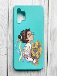 Матовий бірюзовий чохол на Samsung Galaxy A32 :: Українка з колосками (патріотичний принт 172)