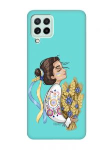 Матовий бірюзовий чохол на Samsung Galaxy M32/M22/A22 4G :: Українка з колосками (патріотичний принт 172)