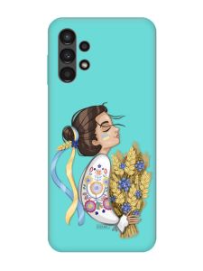 Матовий бірюзовий чохол на Samsung Galaxy A13 4G :: Українка з колосками (патріотичний принт 172)
