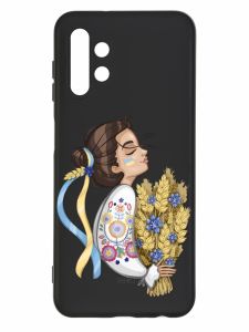 Матовий чорний чохол на Samsung Galaxy A13 4G :: Українка з колосками (патріотичний принт 172)