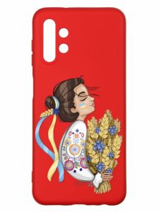 Матовий червоний чохол на Samsung A13 4G :: Українка з колосками (патріотичний принт 172)