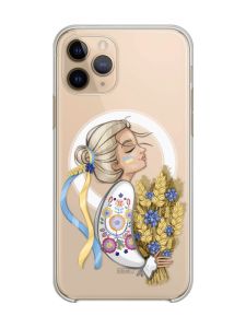 Магнітний чохол на iPhone 11 Pro із підтримкою MagSafe :: Українка з колосками (патріотичний принт 173)