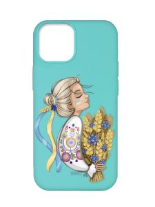 Матовий бірюзовий чохол на Apple iPhone 12 Pro Max :: Українка з колосками (патріотичний принт 173)