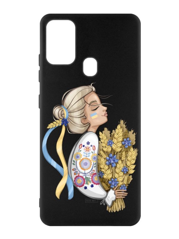 Матовий чорний чохол на Samsung Galaxy M30s/M21 :: Українка з колосками (патріотичний принт 173)