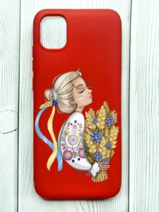 Матовий червоний чохол на Samsung Galaxy A04E/A042 :: Українка з колосками (патріотичний принт 173)