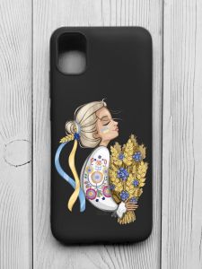 Матовий чорний чохол на Samsung Galaxy A04E/A042 :: Українка з колосками (патріотичний принт 173)