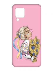 Матовий рожевий чохол на Samsung Galaxy M32/A22/M22 4G :: Українка з колосками (патріотичний принт 173)
