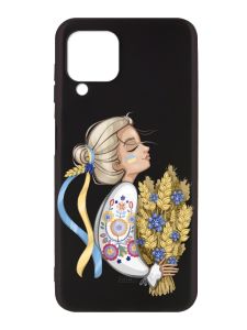 Матовий чорний чохол на Samsung Galaxy A12 :: Українка з колосками (патріотичний принт 173)