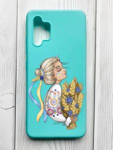 Матовий бірюзовий чохол на Samsung Galaxy A32 :: Українка з колосками (патріотичний принт 173)