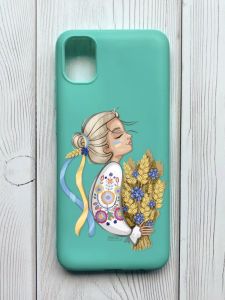 Матовий бірюзовий чохол на Samsung Galaxy A04E / A042 :: Українка з колосками (патріотичний принт 173)