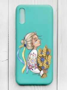 Матовий бірюзовий чохол на Xiaomi Redmi 9А :: Українка з колосками (патріотичний принт 173)