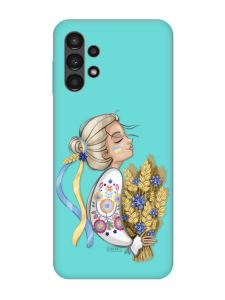 Матовий бірюзовий чохол на Samsung Galaxy A13 4G :: Українка з колосками (патріотичний принт 173)