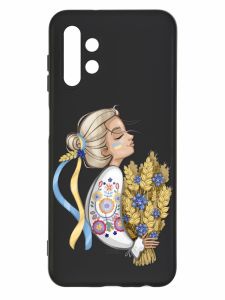 Матовий чорний чохол на Samsung Galaxy A13 4G :: Українка з колосками (патріотичний принт 173)