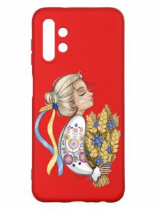 Матовий червоний чохол на Samsung A13 4G :: Українка з колосками (патріотичний принт 173)