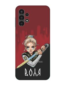 Чохол з бірюзовими боками на Samsung Galaxy A13 4G :: Українська захисниця (патріотичний принт 171)