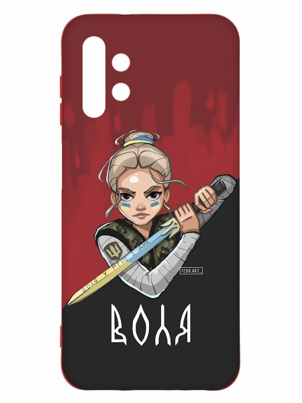 Чохол з червоними боками на Samsung A13 4G :: Українська захисниця (патріотичний принт 171)