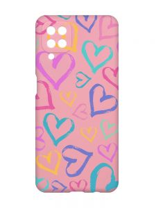 Матовий рожевий чохол на Samsung Galaxy A12 :: Різнокольорові сердечка (принт 332)