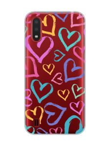 Прозорий чохол для Samsung Galaxy A01 :: Різнокольорові сердечка (принт 332)