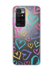 Прозорий чохол на Xiaomi Redmi 10 :: Різнокольорові сердечка (принт 332)