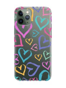 Прозорий чохол на iPhone 12 / 12 Pro :: Різнокольорові сердечка (принт 332)