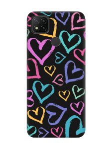 Матовий чорний чохол на Xiaomi Redmi 9C/10A :: Різнокольорові сердечка (принт 332)