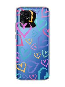Прозорий чохол на Xiaomi Redmi 10C :: Різнокольорові сердечка (принт 332)