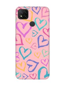 Матовий рожевий чохол на Xiaomi Redmi 9C/10A :: Різнокольорові сердечка (принт 332)