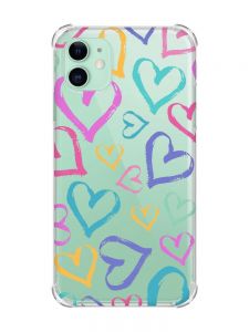 Чохол з потовщеними кутами на Apple iPhone 11 (6.1) :: Різнокольорові сердечка (принт 332)
