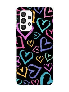 Матовий чорний чохол на Samsung Galaxy A53 4G/5G :: Різнокольорові сердечка (принт 332)