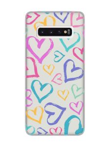 Прозорий чохол на Samsung Galaxy S10 :: Різнокольорові сердечка (принт 332)