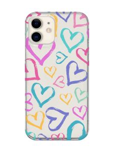 Прозорий чохол на iPhone 12 mini :: Різнокольорові сердечка (принт 332)