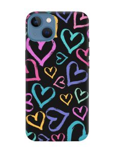 Матовий чорний чохол на Apple iPhone 13 :: Різнокольорові сердечка (принт 332)