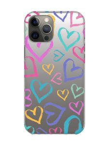 Прозорий чохол на iPhone 12 Pro Max :: Різнокольорові сердечка (принт 332)
