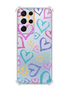 Чохол з потовщеними кутами на Samsung Galaxy S21 Ultra :: Різнокольорові сердечка (принт 332)