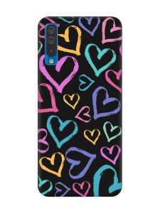 Матовий чорний чохол на Samsung Galaxy A50 (2019) A505/A30s :: Різнокольорові сердечка (принт 332)