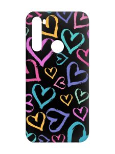 Матовий чорний чохол на Xiaomi Redmi Note 8 :: Різнокольорові сердечка (принт 332)