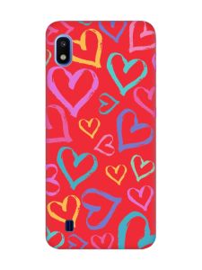 Матовий червоний чохол на Samsung Galaxy A10 (2019) A105 :: Різнокольорові сердечка (принт 332)