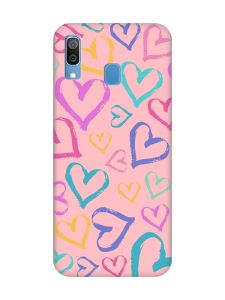 Матовий рожевий чохол на Samsung Galaxy A30 (2019) / A20 (2019) :: Різнокольорові сердечка (принт 332)