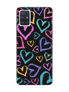 Матовий чорний чохол на Samsung Galaxy A51 :: Різнокольорові сердечка (принт 332)
