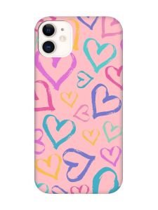 Матовий рожевий чохол на Apple iPhone 11 (6.1) :: Різнокольорові сердечка (принт 332)