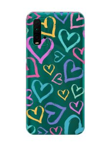 Прозорий чохол на Xiaomi Redmi 9T  :: Різнокольорові сердечка (принт 332)