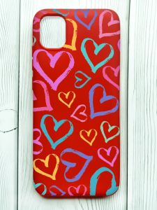 Матовий червоний чохол на Samsung Galaxy A04E/A042 :: Різнокольорові сердечка (принт 332)