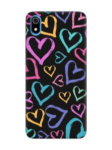 Матовий чорний чохол на Xiaomi Redmi 7A :: Різнокольорові сердечка (принт 332)