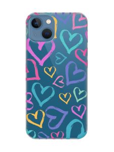 Прозорий чохол на Apple iPhone 13 :: Різнокольорові сердечка (принт 332)
