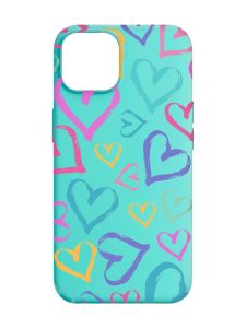 Матовий бірюзовий чохол на Apple iPhone 14 :: Різнокольорові сердечка (принт 332)